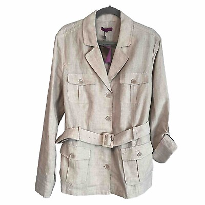 #ad Adolfo Dominguez Linen Safari Shirt Jacket Womens Size 18 Neutral Unlined $39.00