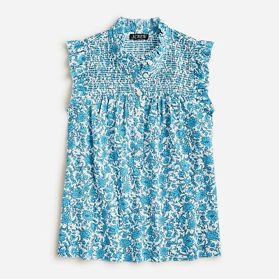 New J.Crew sz S Garden soft gauze top in blue blooms block print br739 H3 $34.99