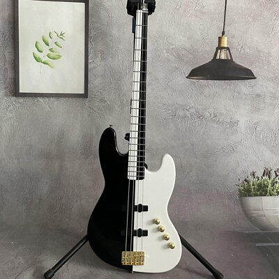 #ad Whiteamp;Black Jazz Electric Bass 4 Strings Solid Gold Hardware 2Single Pickups 20F $269.00