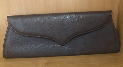 Vintage LAI Brown Leather Ostrich Clutch Bag Purse Rare $84.99