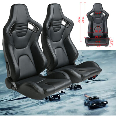 #ad Universal Racing Seats Faux Leather Car Bucket Seats with 2 Sliders Adjustable $363.99