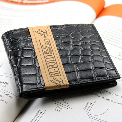 #ad New Mens Genuine Leather Bifold Wallet ID Credit Card Alligator Window Crocodile $8.45
