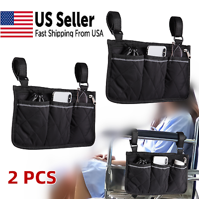 #ad 2 PACK Wheelchair Side Pocket Organizer Holder Pouch Armrest Storage Bag Outdoor $10.50