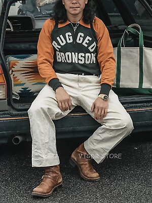 #ad Bronson Vintage Motorcycle Two Tone T Shirt Quarter Zip Racing Jersey Men#x27;s Tee $52.99