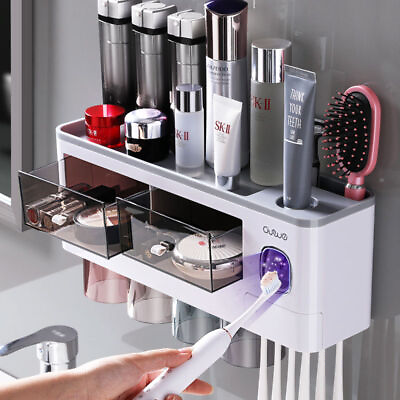 #ad Bathroom Adsorption Inverted Toothbrush Holder Automatic Squeezer Storage Rack $55.29