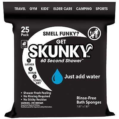 Skunky No Rinse Bathing Wipes Cleans Without a Shower Fast amp; Easy 25 Count $19.99