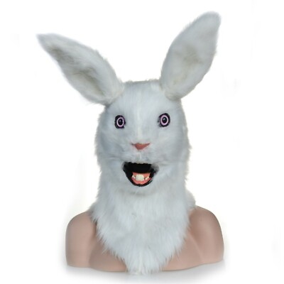 #ad White Rabbit Mascot Costume Can Move Mouth Head Suit Halloween Outfit Cosplay $156.78