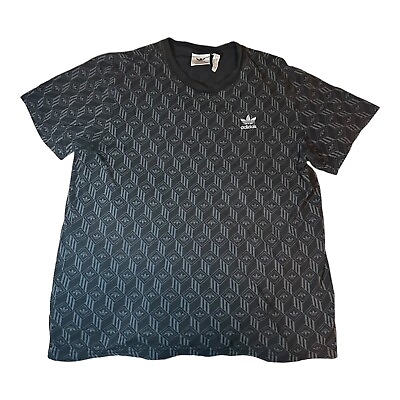 Adidas Originals Trefoil Black Geometric Embroidered Men#x27;s T Shirt Size Small $14.99