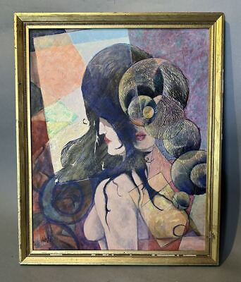 #ad Gilt Framed Abstract Cubism Portrait Oil Painting on Canvas $479.00