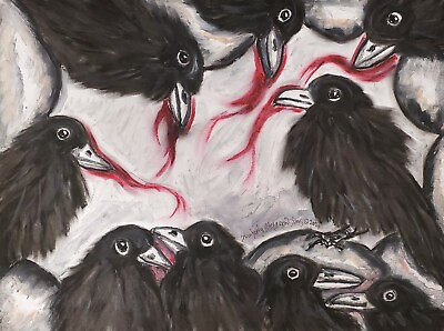 #ad MURDER of CROWS Bird Art Print 8.5 x 11 Raven Collectible KSams Gothic Blackbird $27.00