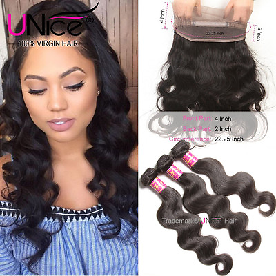 #ad UNice Hair Peruvian Body Wave Human Hair 3 Bundles With 360 Lace Frontal Closure $65.97