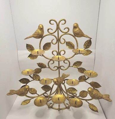 Metal Tole 10 votive holder birds leaves Hollywood regency wall table 19.75quot;Tall $62.09