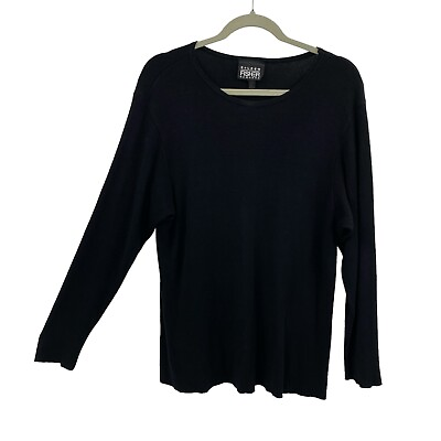 #ad Eileen Fisher New York Rib Knit Top Size Large Black Round neck Long Sleeve $43.00