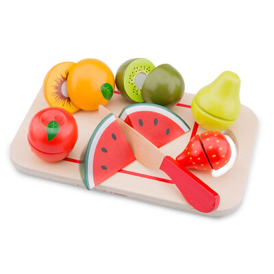 #ad New Classic Toys Wooden Fruit Food Cutting Kitchen Pretend Play Set for Toddlers $19.99