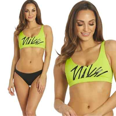 Nike Essential Women#x27;s Swim Bikini Tank Top Atomic Green Logo Choose Size NEW $22.88