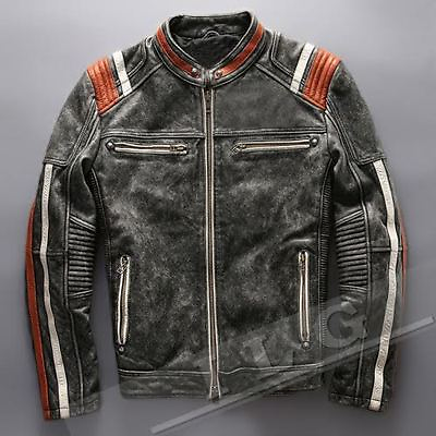 #ad Men#x27;s Vintage Motorcycle Cafe Racer Biker Retro Moto Distressed Leather Jacket $99.99