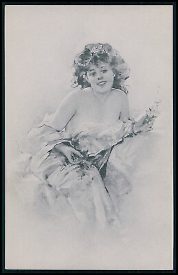 #ad bb art signed glamour pretty risque lady original old 1900s postcard $5.00