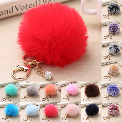 #ad 8cm Faux Fur Pom pom Key Chain Bag Charm Fluffy Ball Keyring Pendant Dangle Gift $3.32