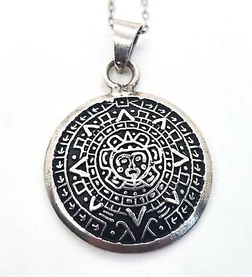#ad Aztec calendar Mexican vintage sterling silver medallion necklace $29.00