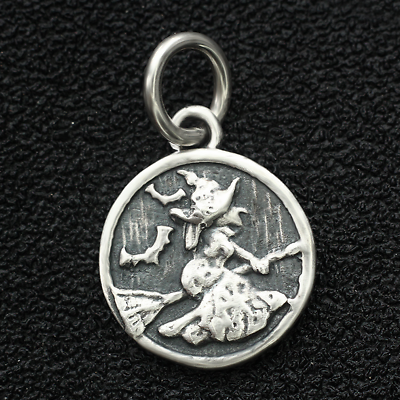 #ad Witch Flying Broom Charm Pendant In 925 Sterling Silver Halloween Jewelry Magic $10.92