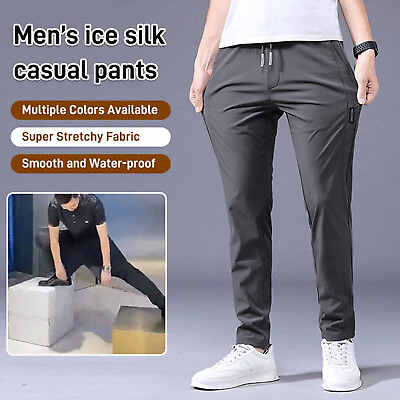 Menâ€˜s Fast Dry Stretch Pants Casual High Elastic Waist Business Classic Trousers $19.15