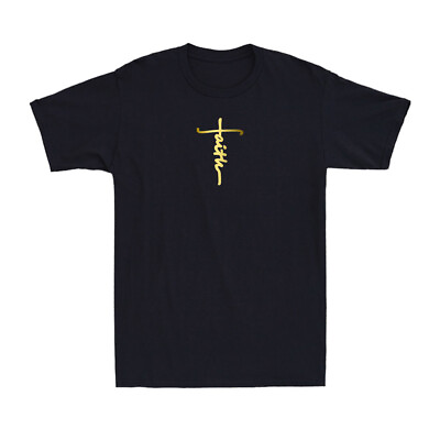 #ad Faith Cross Christian Shirt Christianity Religious Golden Print Men#x27;s T Shirt $13.99