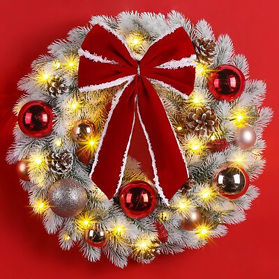 #ad Christmas Wreath with Lights Timer 16in Snow White Pre Lit Christmas Wreath... $20.62