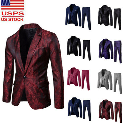 Business Men’s Suit Slim 2 3 Suit Blazer Wedding Party Jacket Vest Pant $23.39