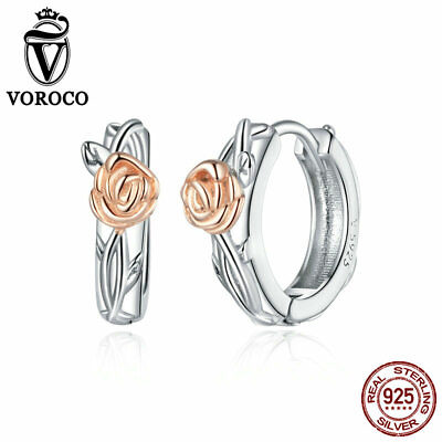 #ad Voroco European .925 Sterling Silver Earrings Pav¡§ CZ Rose gold Vine To Women $14.83