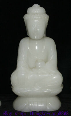 #ad 14.9quot; Tibet Natural Jade Carved Shakyamuni Amitabha Tathagata Buddha Statue $235.20