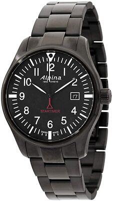 #ad Alpina Startimer Pilot Men#x27;s Quartz Black Bracelet Watch 42MM AL 240B4FBS6B $263.99