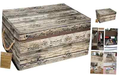 #ad Decorative Storage Box with Lids Fabric A1 Brown Printed Wooden Grain $27.32