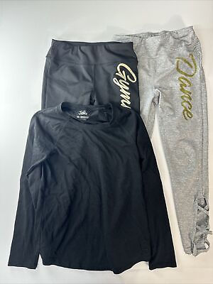 #ad Justice Legging Shirt Set Dance Gymnast Black Grey Kids Size M BX07 $7.99