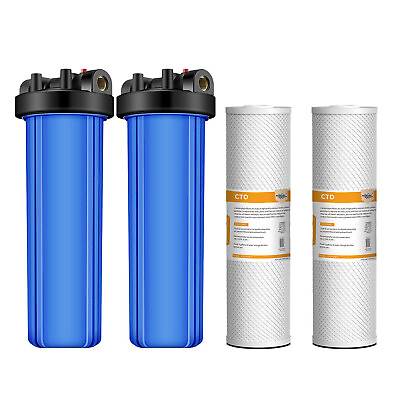 #ad 2Pack 20 Inch Big Blue Whole House Water Filter Housing System Carbon Filtration $139.99