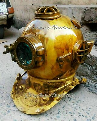 #ad 18quot; Antique Reproduction Brass Scuba Marine Diving Helmet US Navy Mark V Deep $189.90