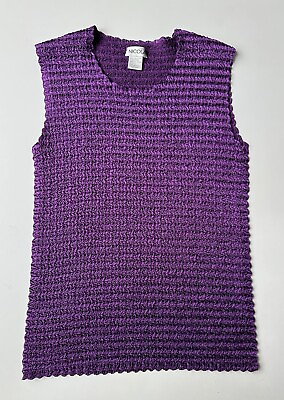 Vintage Nicola Purple Fitted Crinkle Stretch Sleeveless Tank Women’s Size Large $16.00