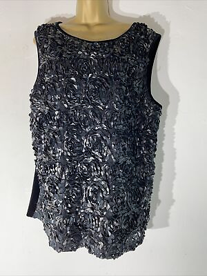 #ad womens John Rocha Plus Size Uk 18 Black 3D Flower Front Velour Back Vest blouse GBP 9.99