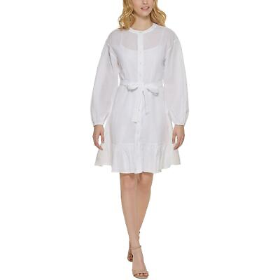 #ad Tommy Hilfiger Womens White Cotton Swiss Dot Mini Shirtdress 12 BHFO 4099 $19.99