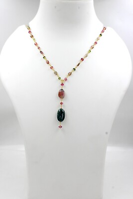 Natural Multi Smooth Tourmaline Necklece October Birthstone With 925 Silver $117.60