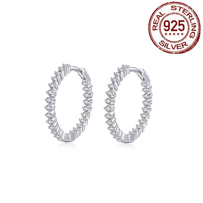 #ad Women 925 Sterling Silver Small Round Hoop Earrings Simple Cubic Zircon Jewelry $9.32
