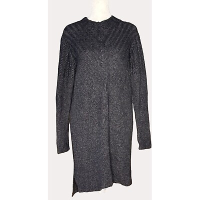 #ad Milly Wool Blend Ribbed Cable Knit Sweater Dress Long Sleeve Dark Gray M $15.00