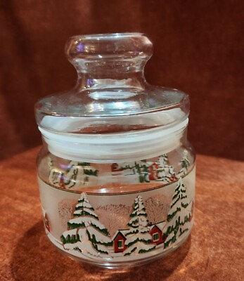 #ad Christmas Apothecary Jar Lidded Kitchen Storage Christmas Decor Pine Tree Glass $15.98