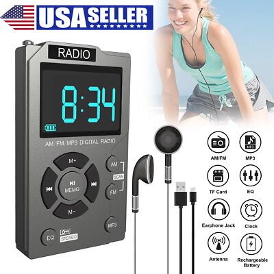LCD Mini Stereo Portable Pocket Digital AM FM Radio MP3 Walkman with Headphones $20.99