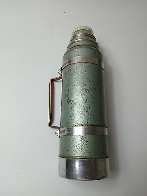#ad Vintage Aladdin Stanley Thermos Quart Vacuum Bottle A 944C Hammertone Green $8.76