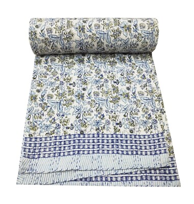 Indian Handmade Floral Print Queen Cotton Kantha Quilt Throw Blanket Bedspread $40.05
