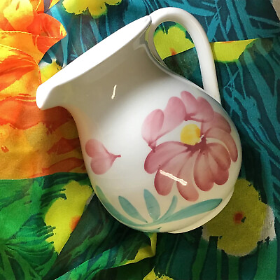 #ad Art Serving Pitcher Floral Vase Made in Italy Hand Painted Summer Flowers $16.31