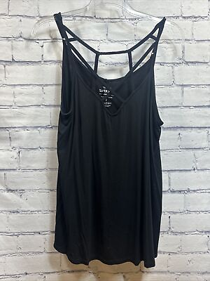 #ad Torrid Size 2 Super Soft Knit Tank Sleeves Black Crisscross Womens Plus $15.00