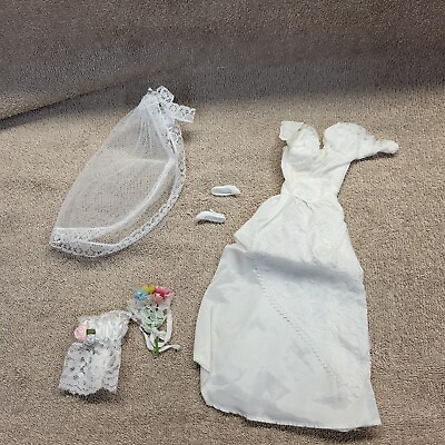 #ad Vintage Barbie Victorian Wedding Dress Bouquet Shoes Veil $19.99