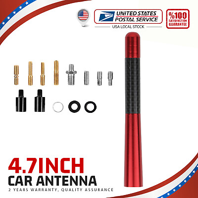 #ad Universal 4.7quot; 12CM Red Carbon Fiber Screw Aluminum Car Short Mini Antenna $12.29