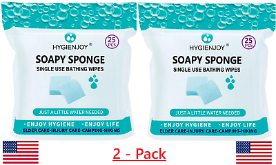 Rinse Free Bath Sponges 50 Counts Body Wipes Bathing Extra Thick Pre Soaped $16.99